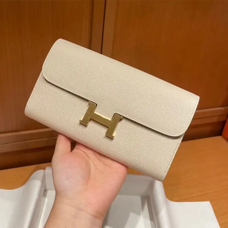 Hermes Constance Long Wallet Epsom Leather Gold Hardware In Beige