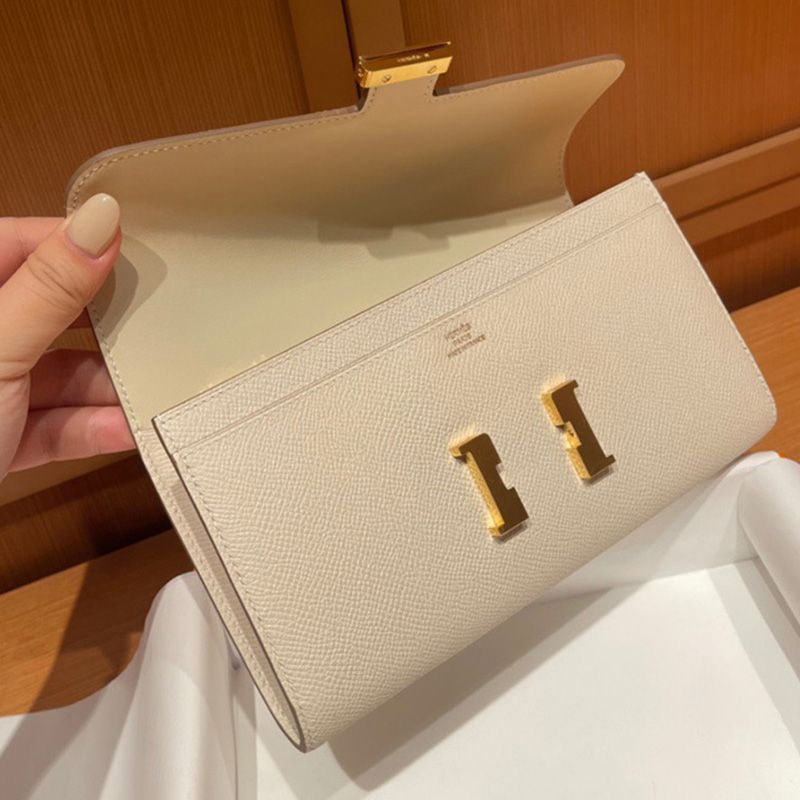 Hermes Constance Long Wallet Epsom Leather Gold Hardware In Beige