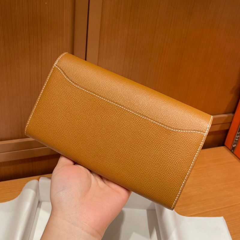 Hermes Constance Long Wallet Epsom Leather Gold Hardware In Brown