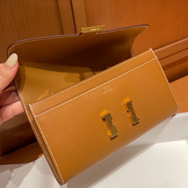 Hermes Constance Long Wallet Epsom Leather Gold Hardware In Brown