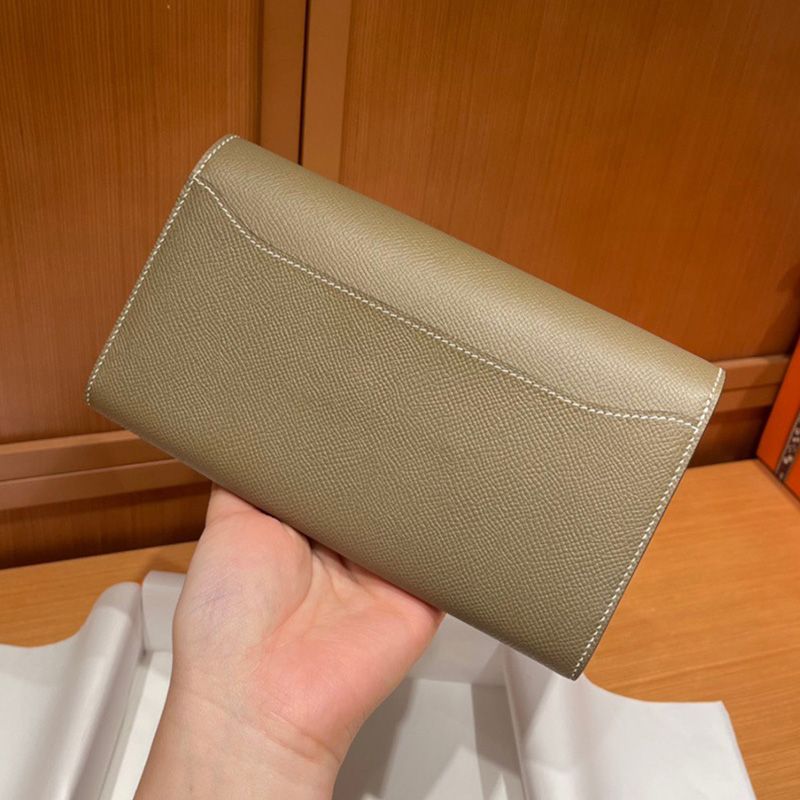 Hermes Constance Long Wallet Epsom Leather Gold Hardware In Khaki