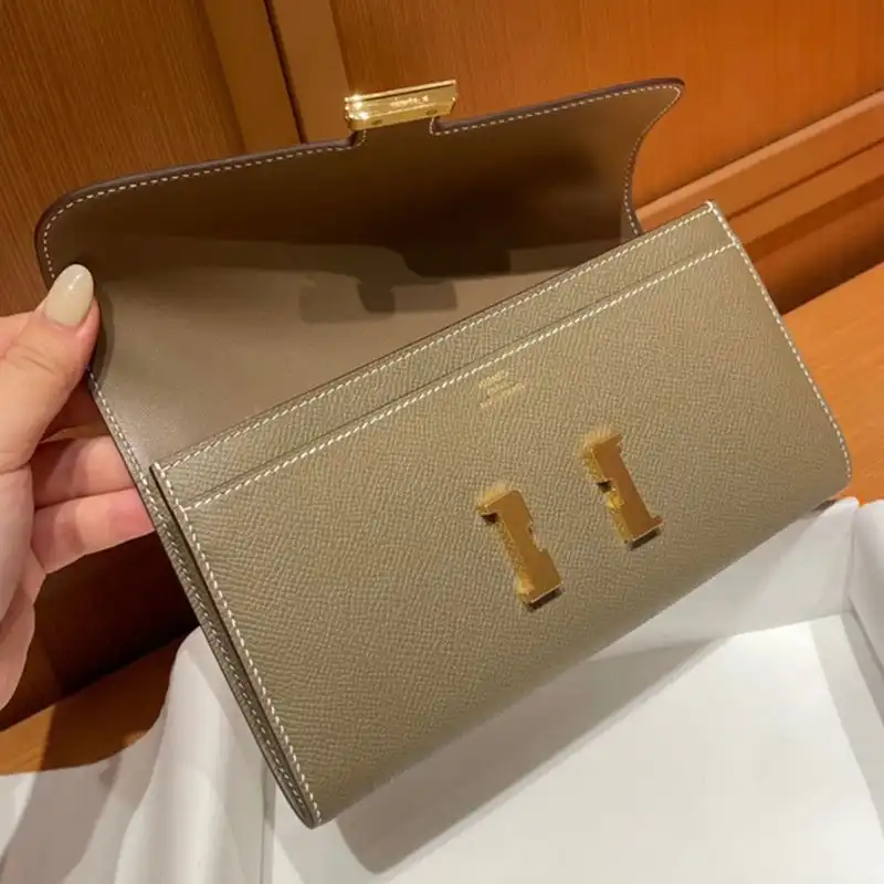 Cheap Hermes Constance Long Wallet Epsom Leather Gold Hardware In Khaki