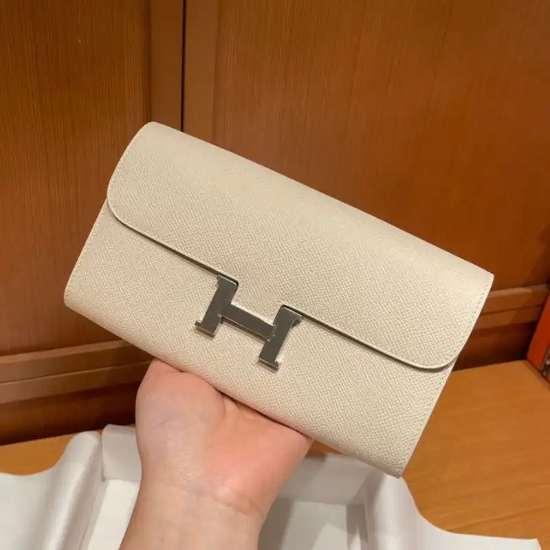 Hermes Constance Long Wallet Epsom Leather Palladium Hardware In Beige