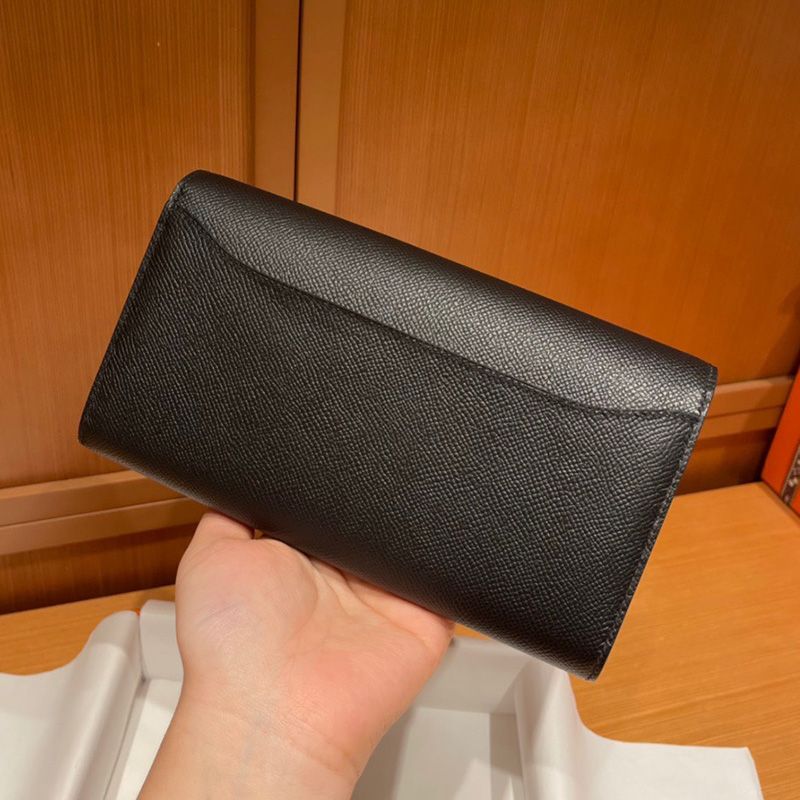 Hermes Constance Long Wallet Epsom Leather Palladium Hardware In Black