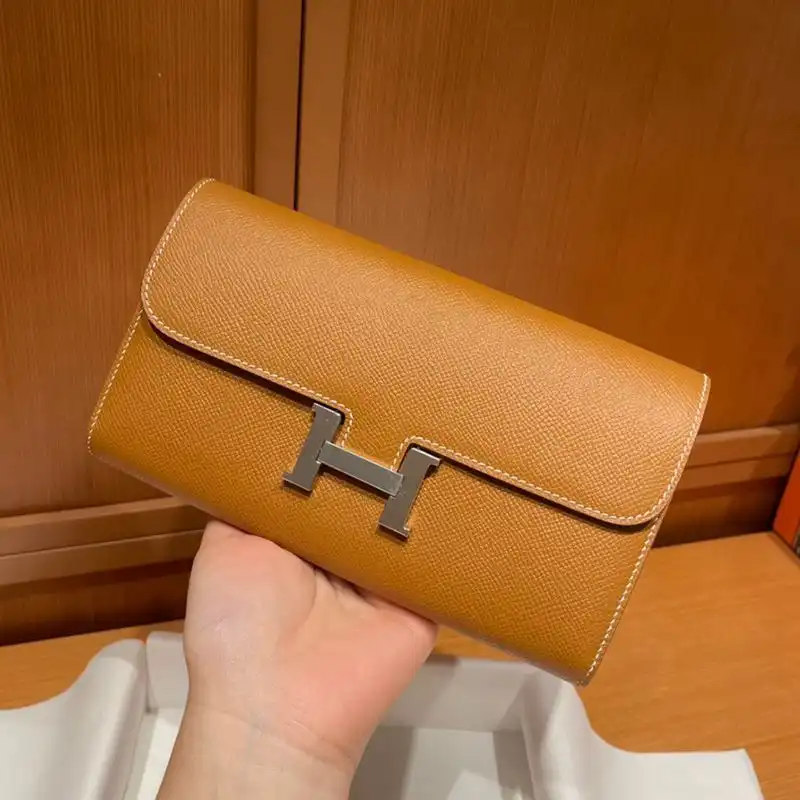 Hermes Constance Long Wallet Epsom Leather Palladium Hardware In Brown