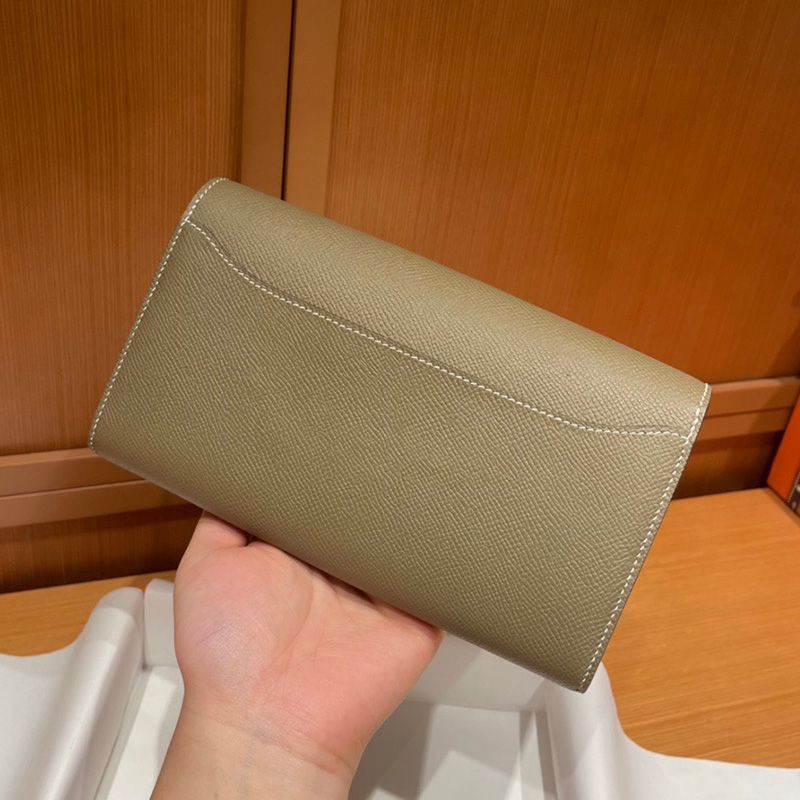 Hermes Constance Long Wallet Epsom Leather Palladium Hardware In Khaki