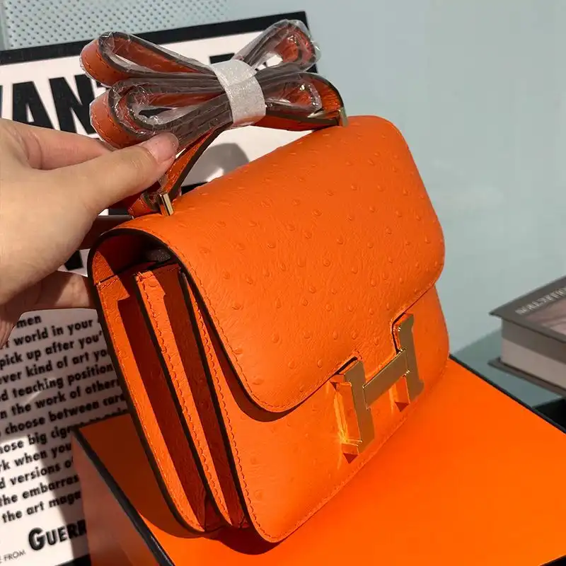 Affordable Hermes Constance Bag Ostrich Leather Gold Hardware In Orange