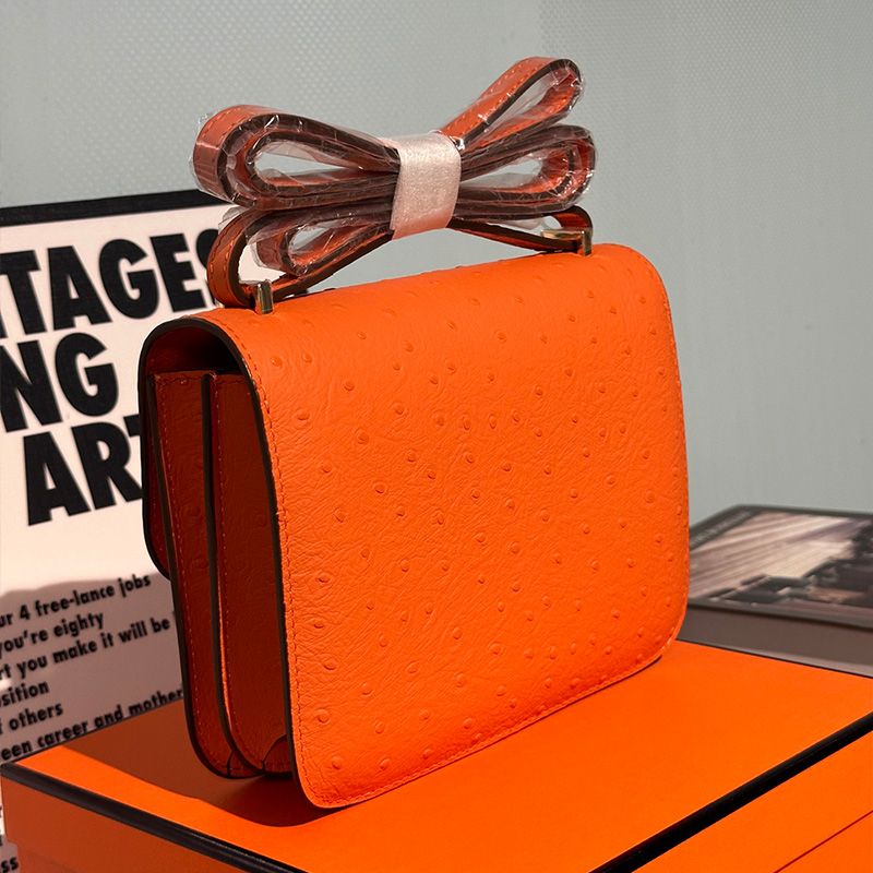 Hermes Constance Bag Ostrich Leather Gold Hardware In Orange