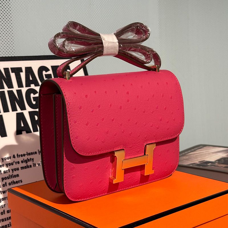 Hermes Constance Bag Ostrich Leather Gold Hardware In Rose