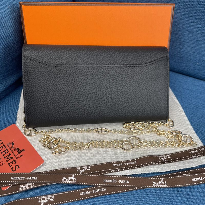 Hermes Constance Wallet with Chain Togo Leather Gold Hardware In Black