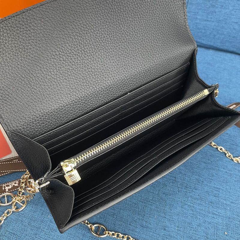 Hermes Constance Wallet with Chain Togo Leather Gold Hardware In Black