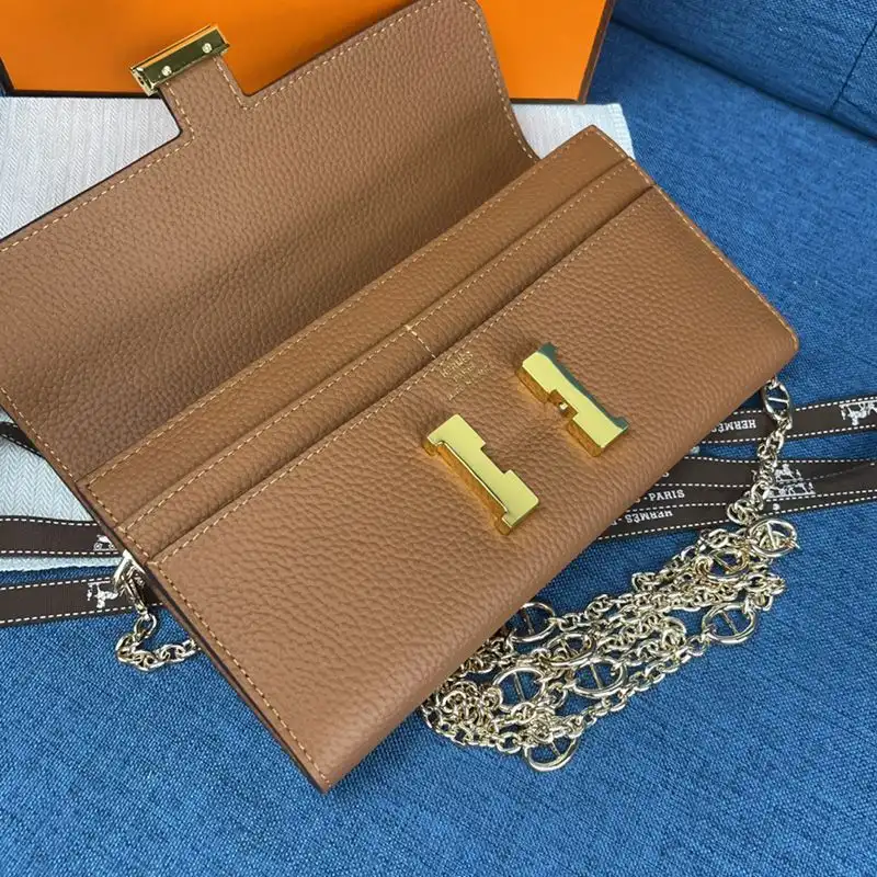 Affordable Hermes Constance Wallet with Chain Togo Leather Gold Hardware In Brown