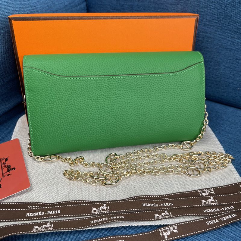 Hermes Constance Wallet with Chain Togo Leather Gold Hardware In Green