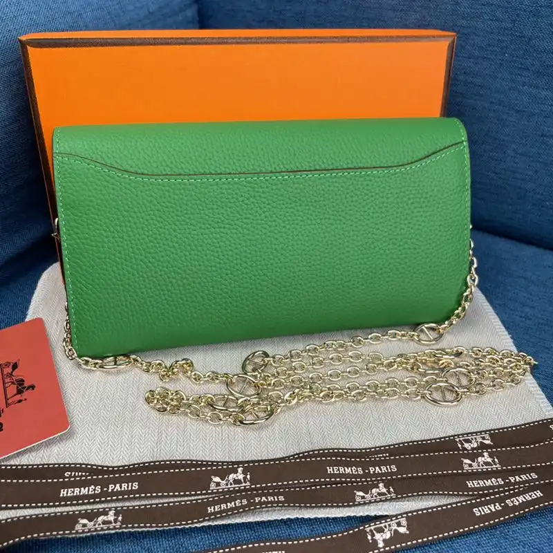 Cheap Hermes Constance Wallet with Chain Togo Leather Gold Hardware In Green