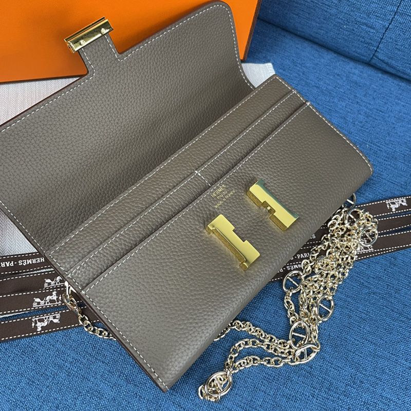 Hermes Constance Wallet with Chain Togo Leather Gold Hardware In Marble