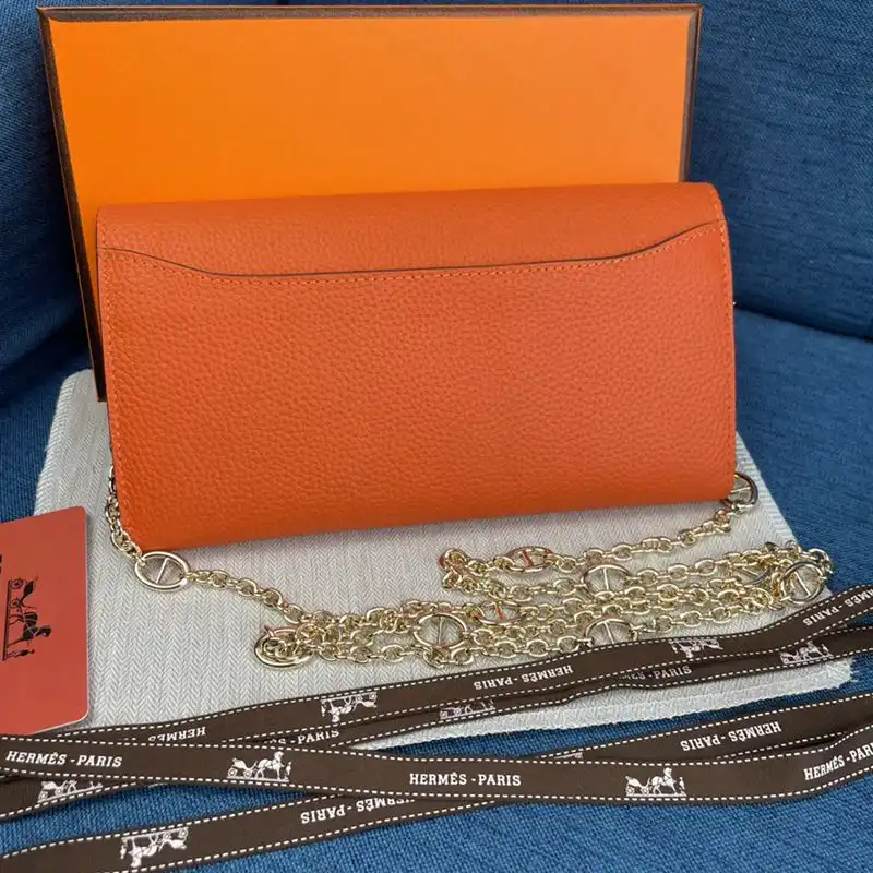 Cheap Hermes Constance Wallet with Chain Togo Leather Gold Hardware In Orange