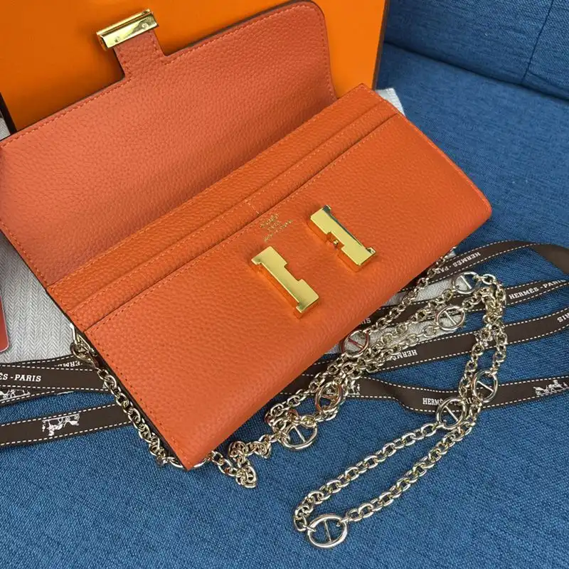 Cheap Hermes Constance Wallet with Chain Togo Leather Gold Hardware In Orange