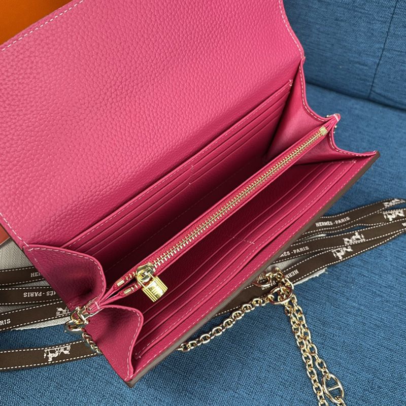 Hermes Constance Wallet with Chain Togo Leather Gold Hardware In Rose