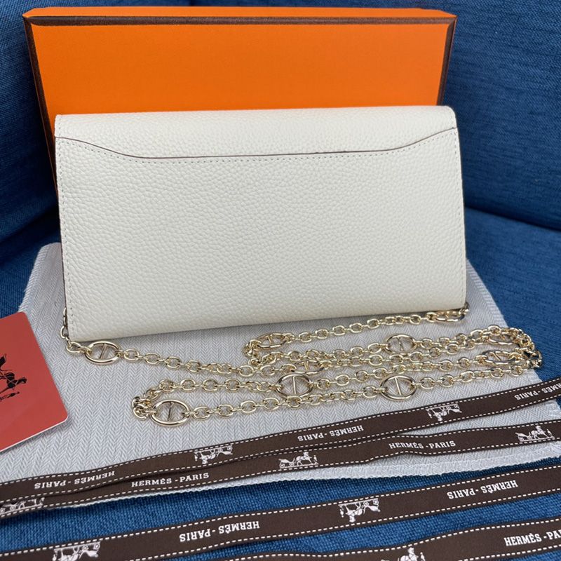 Hermes Constance Wallet with Chain Togo Leather Gold Hardware In White