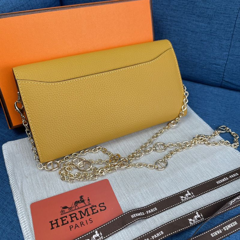 Hermes Constance Wallet with Chain Togo Leather Gold Hardware In Yellow