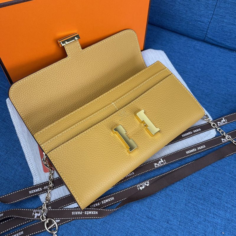 Hermes Constance Wallet with Chain Togo Leather Gold Hardware In Yellow