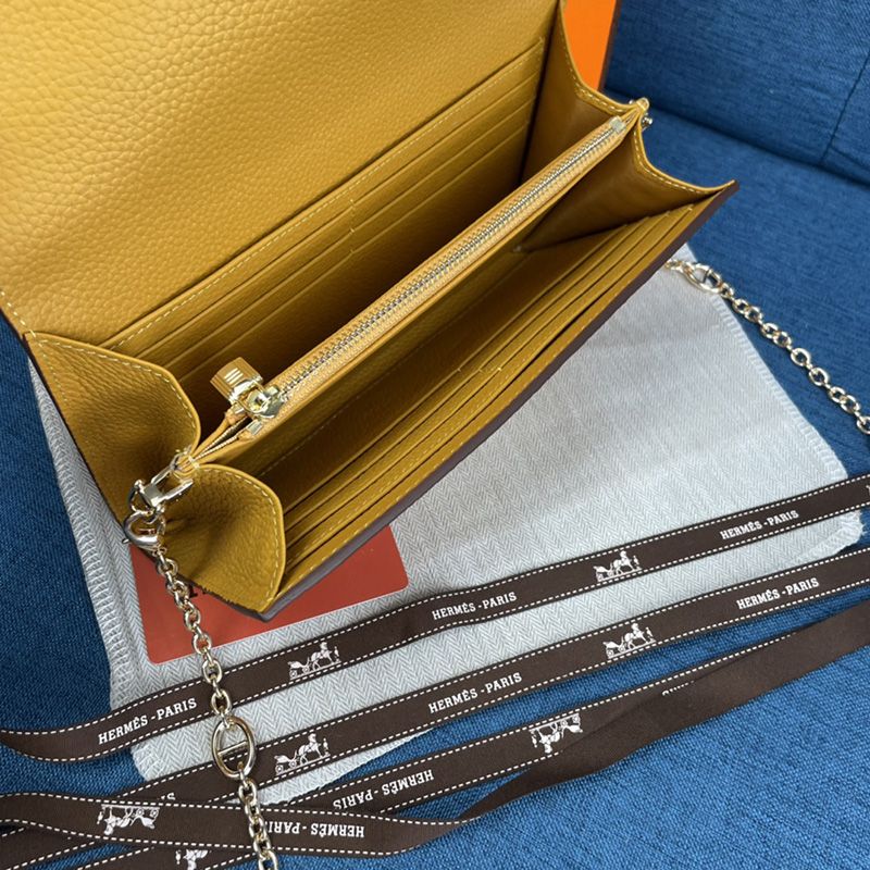 Hermes Constance Wallet with Chain Togo Leather Gold Hardware In Yellow