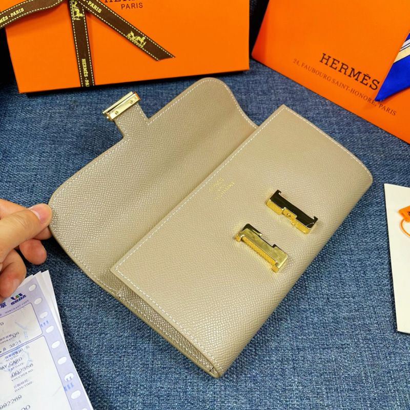 Hermes Constance Wallet Epsom Leather Gold Hardware In Grey