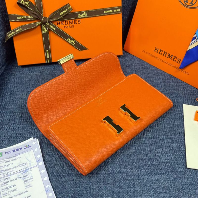 Hermes Constance Wallet Epsom Leather Gold Hardware In Orange