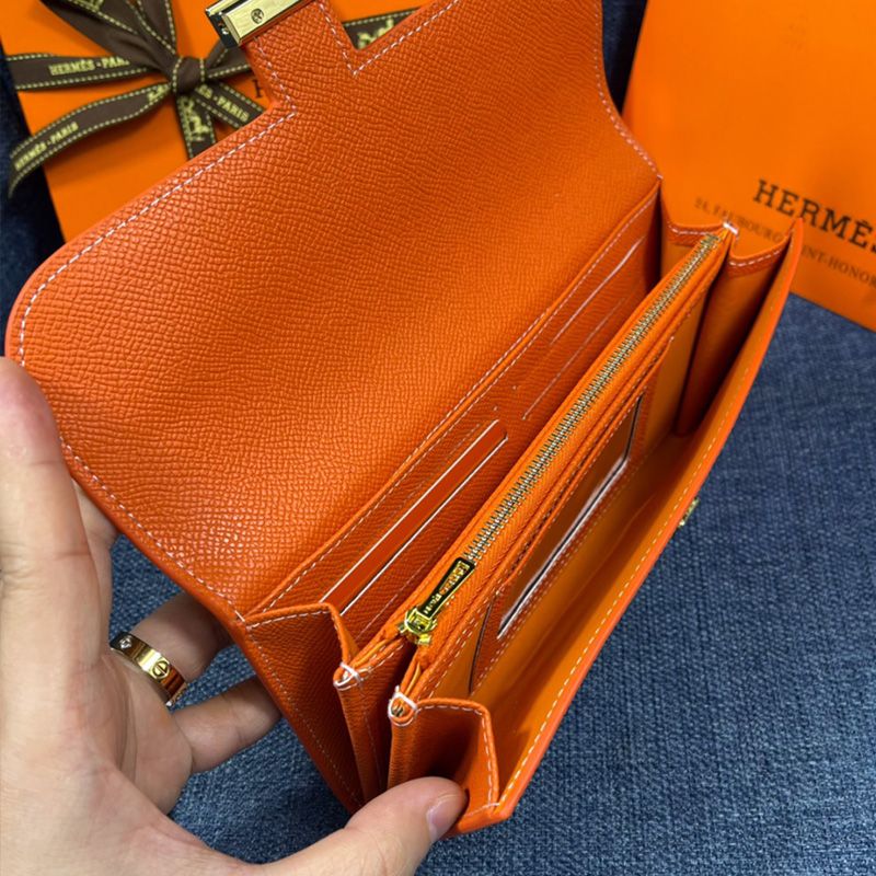 Hermes Constance Wallet Epsom Leather Gold Hardware In Orange