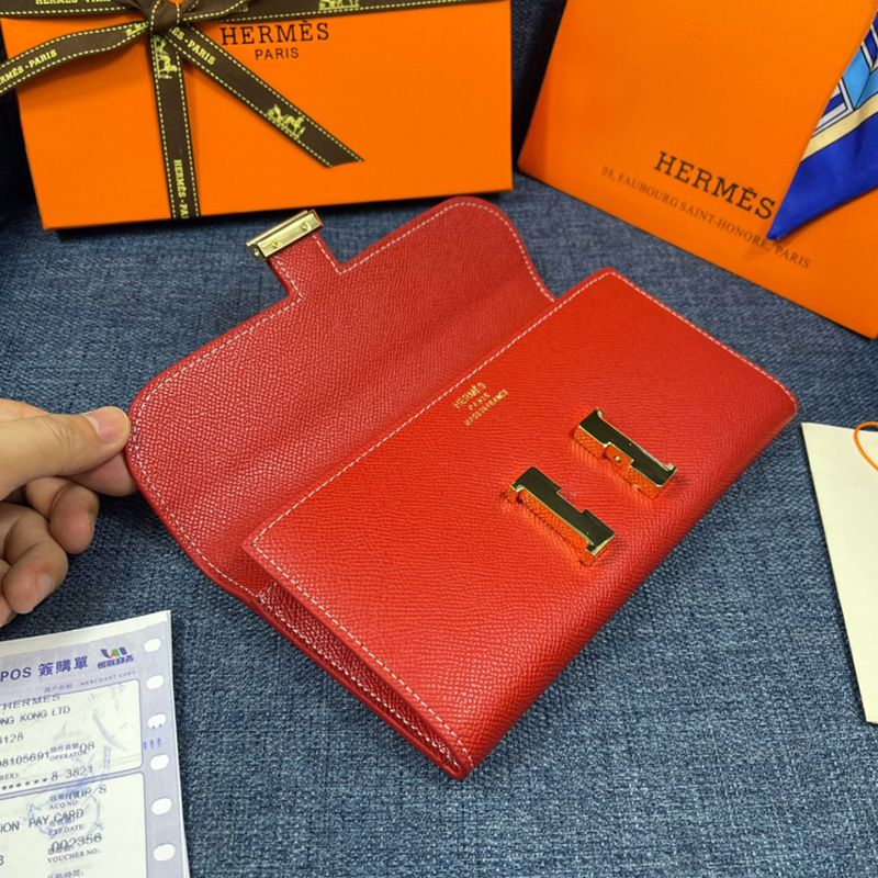 Hermes Constance Wallet Epsom Leather Gold Hardware In Red