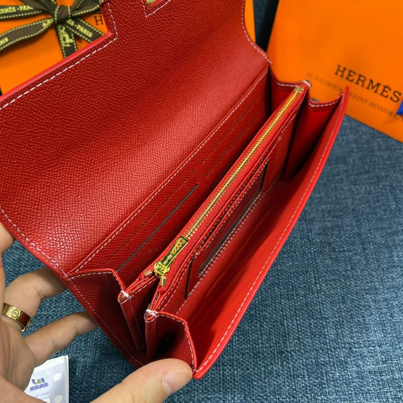 Hermes Constance Wallet Epsom Leather Gold Hardware In Red