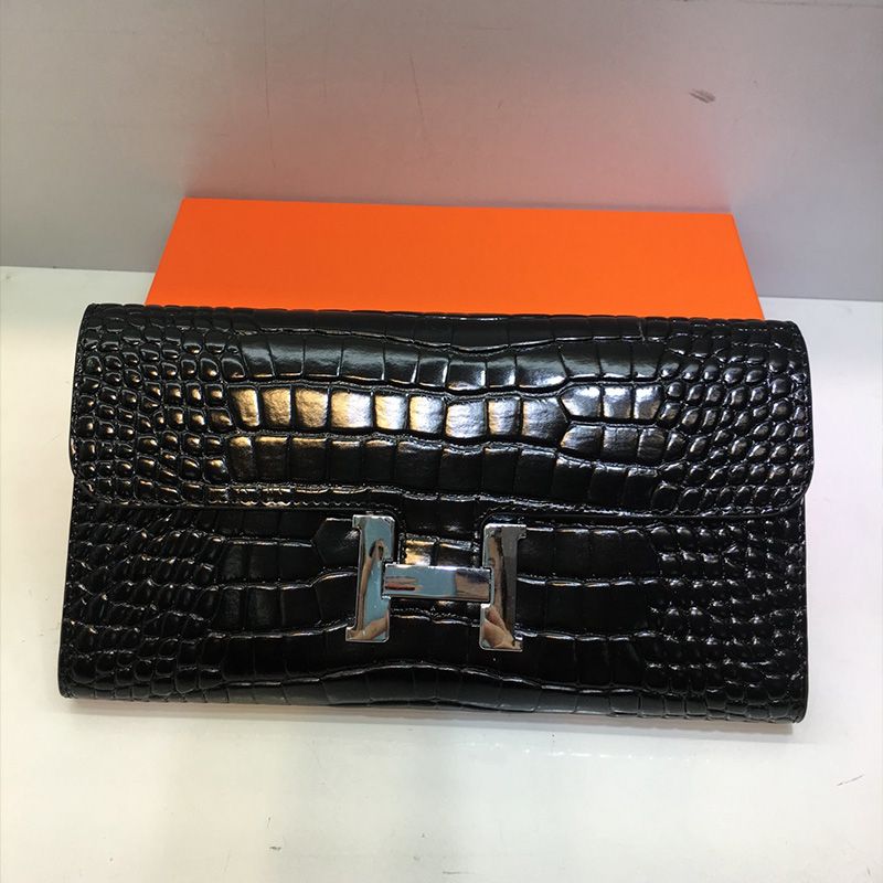 Hermes Constance Wallet Alligator Leather Palladium Hardware In Black