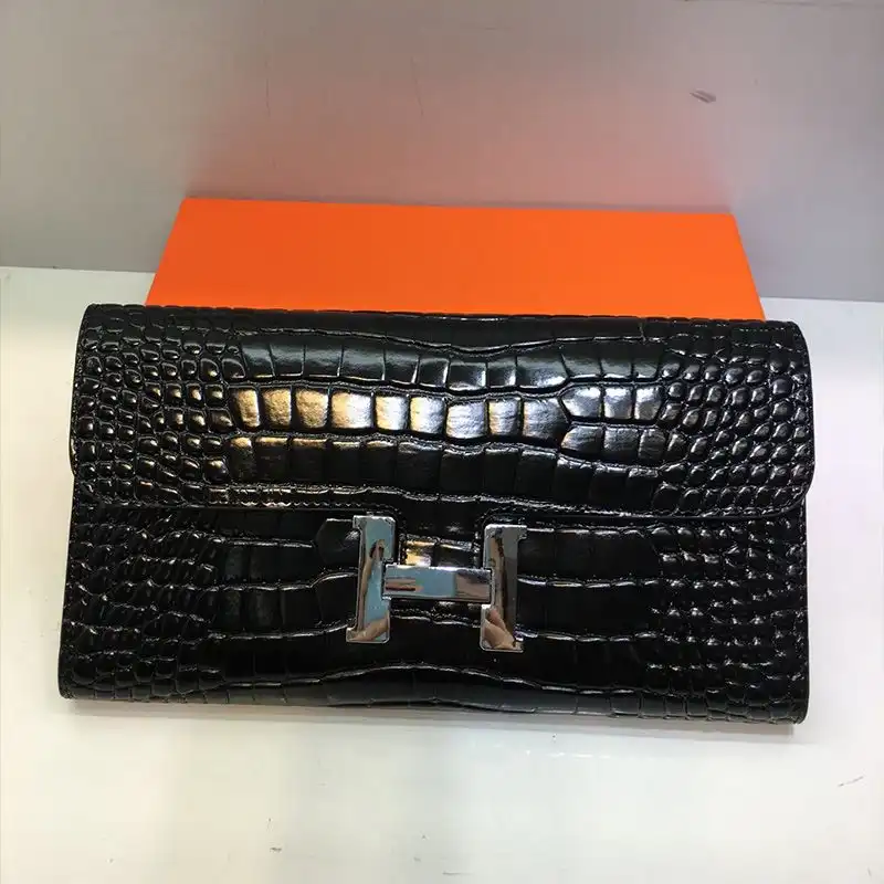 Affordable Hermes Constance Wallet Alligator Leather Palladium Hardware In Black