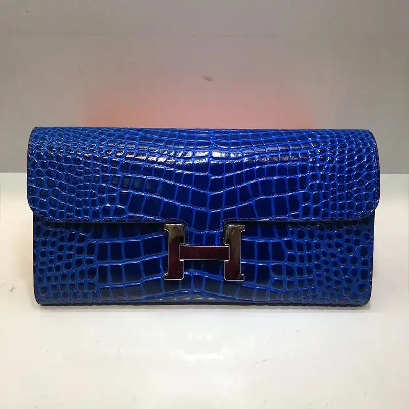 Affordable Hermes Constance Wallet Alligator Leather Palladium Hardware In Blue