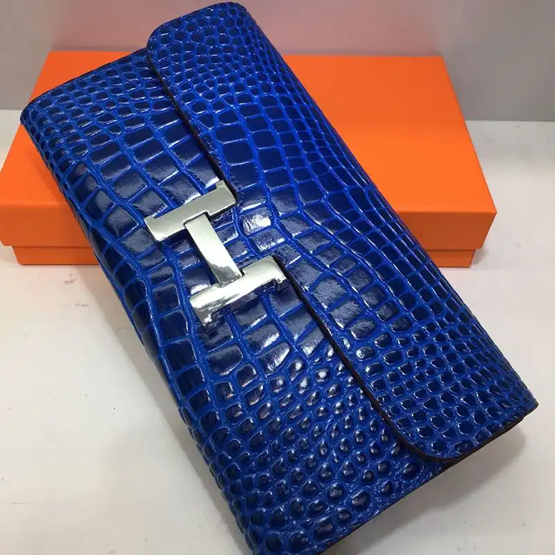 Affordable Hermes Constance Wallet Alligator Leather Palladium Hardware In Blue