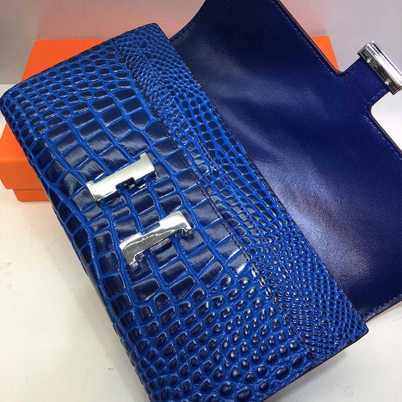 Hermes Constance Wallet Alligator Leather Palladium Hardware In Blue