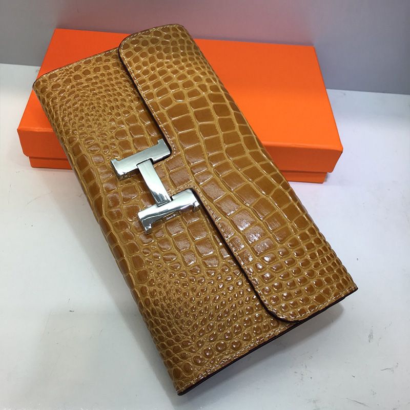 Hermes Constance Wallet Alligator Leather Palladium Hardware In Brown