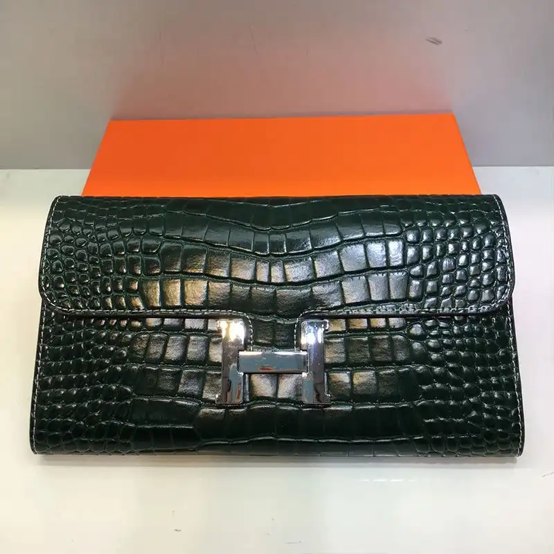 Hermes Constance Wallet Alligator Leather Palladium Hardware In Dark Green