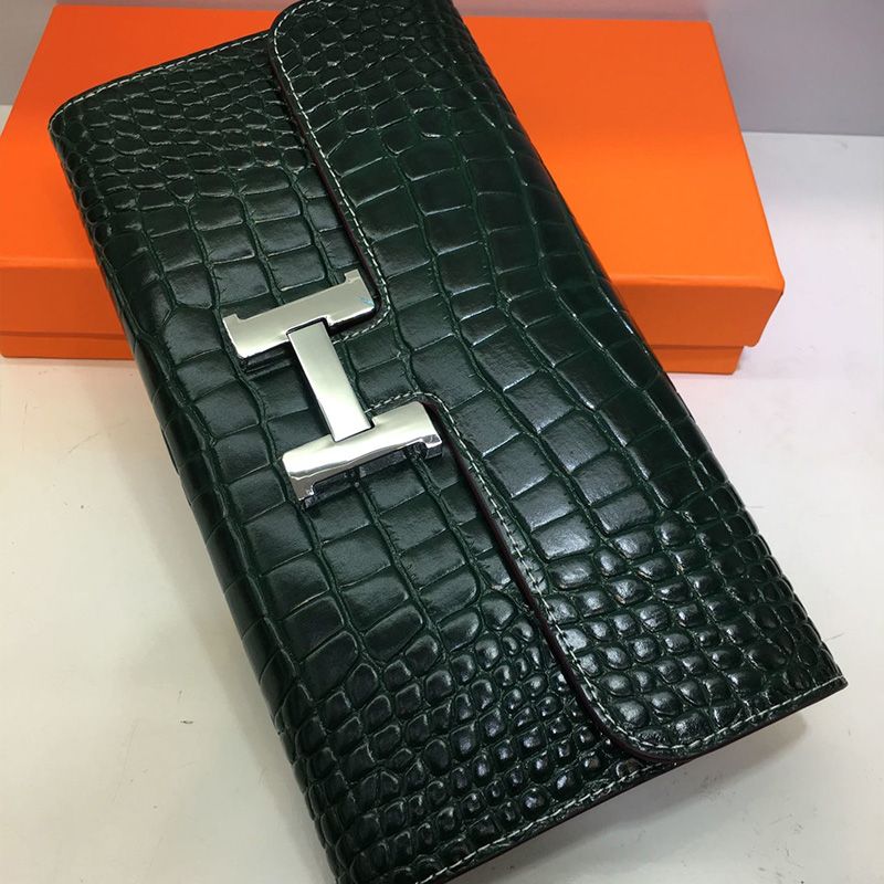 Hermes Constance Wallet Alligator Leather Palladium Hardware In Dark Green