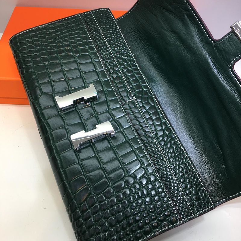 Hermes Constance Wallet Alligator Leather Palladium Hardware In Dark Green