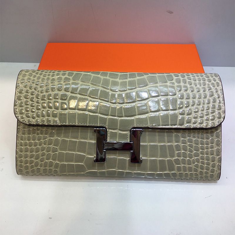 Hermes Constance Wallet Alligator Leather Palladium Hardware In Grey