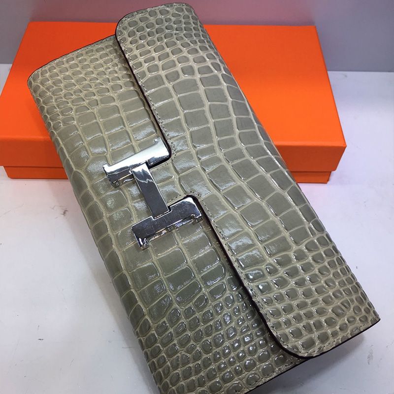 Hermes Constance Wallet Alligator Leather Palladium Hardware In Grey