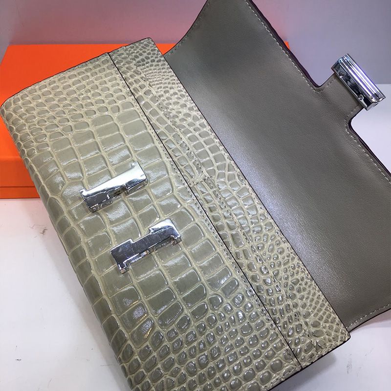 Hermes Constance Wallet Alligator Leather Palladium Hardware In Grey