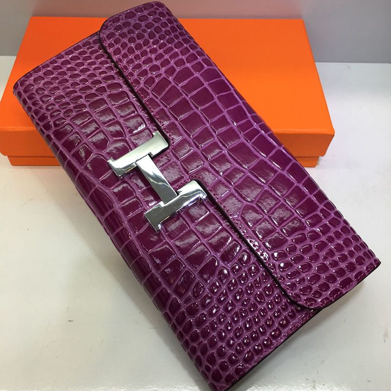 Hermes Constance Wallet Alligator Leather Palladium Hardware In Purple