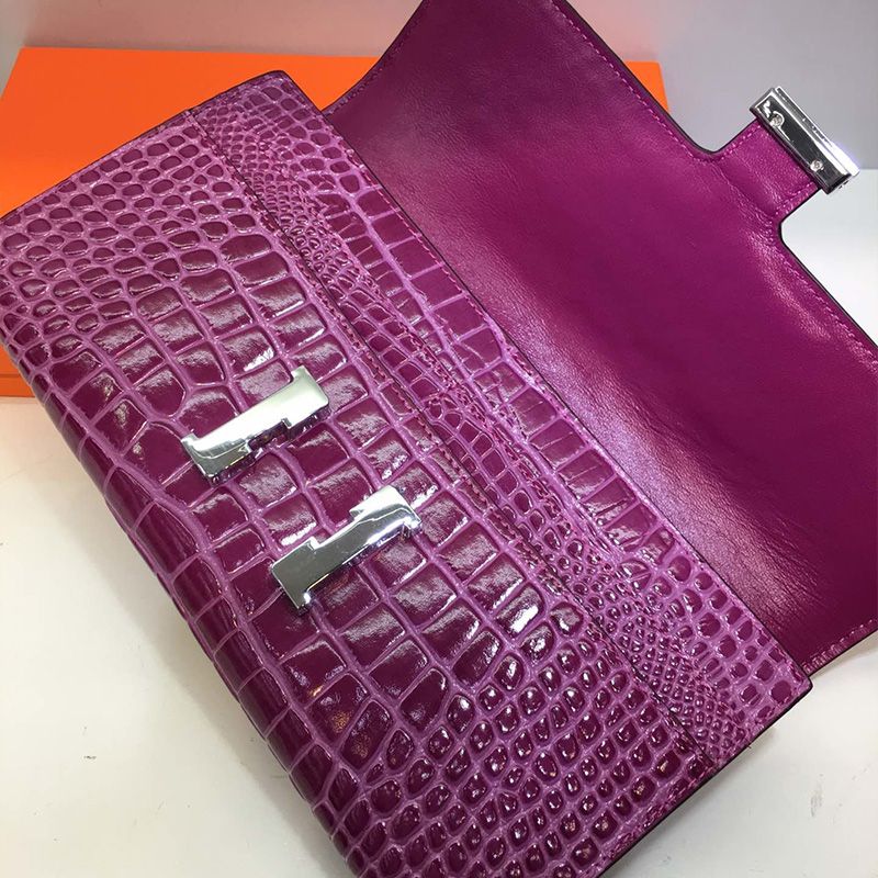 Hermes Constance Wallet Alligator Leather Palladium Hardware In Purple