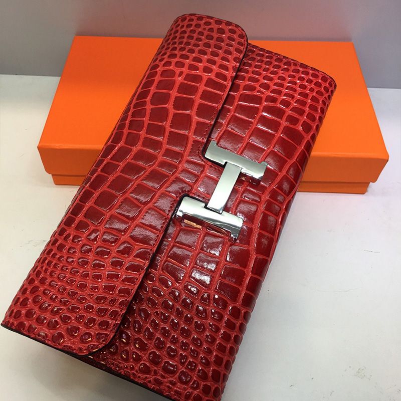 Hermes Constance Wallet Alligator Leather Palladium Hardware In Red