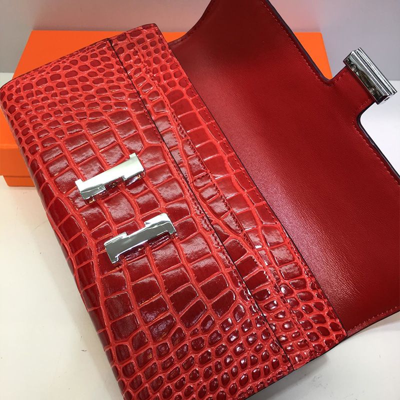 Hermes Constance Wallet Alligator Leather Palladium Hardware In Red