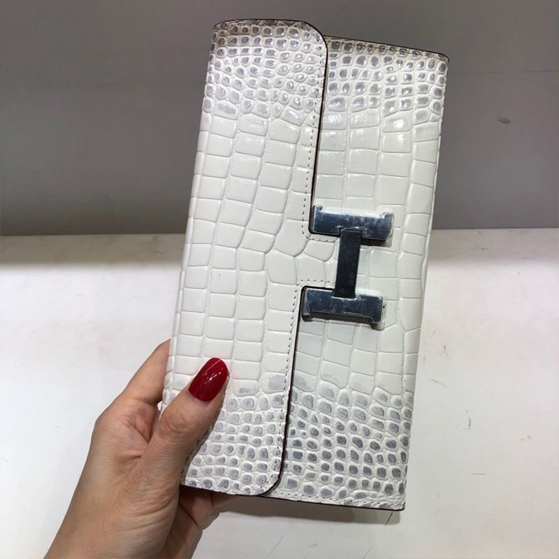 Hermes Constance Wallet Alligator Leather Palladium Hardware In White