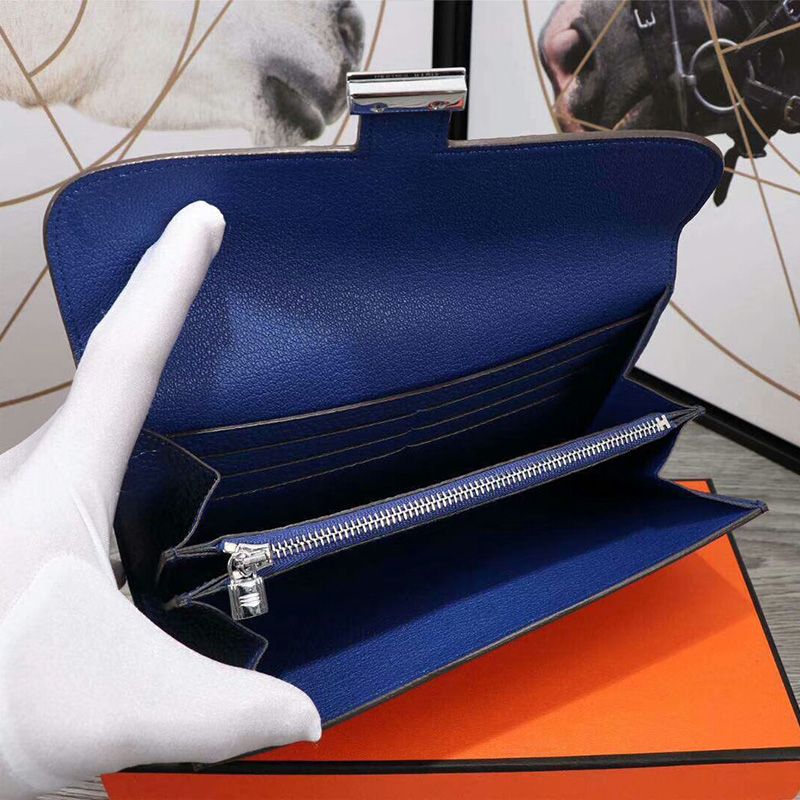 Hermes Constance Wallet Epsom Leather Palladium Hardware In Blue