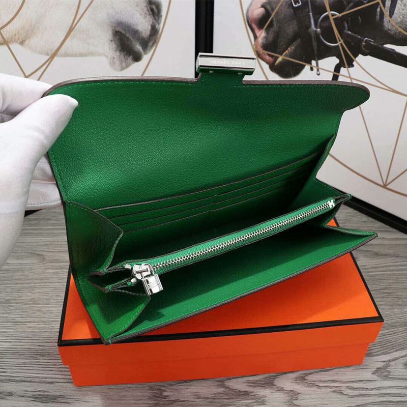 Hermes Constance Wallet Epsom Leather Palladium Hardware In Green